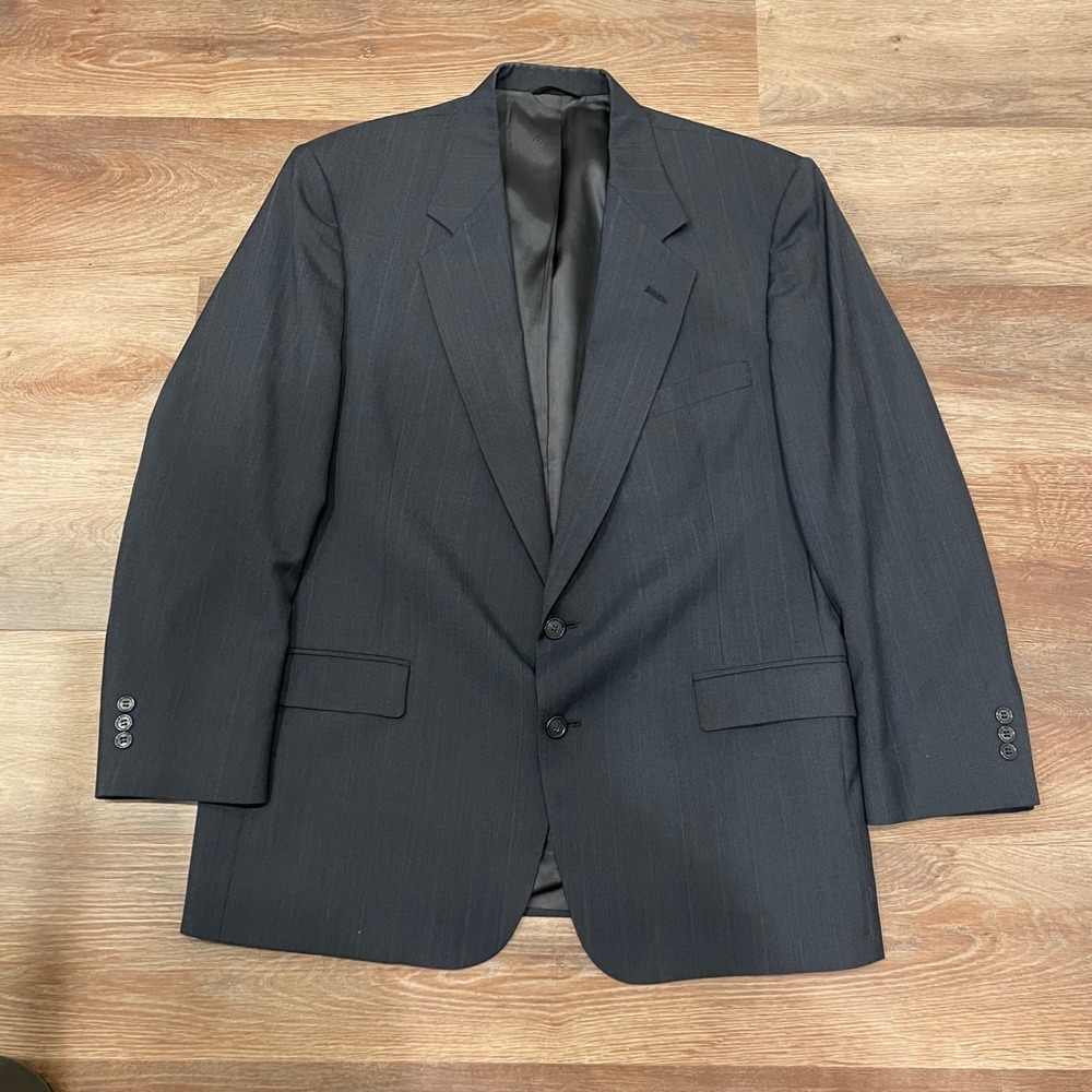 ALLYN SAINT‎ GEORGE Men's Gray Pinstripe Suit Jacket Blazer American Couture 46R
